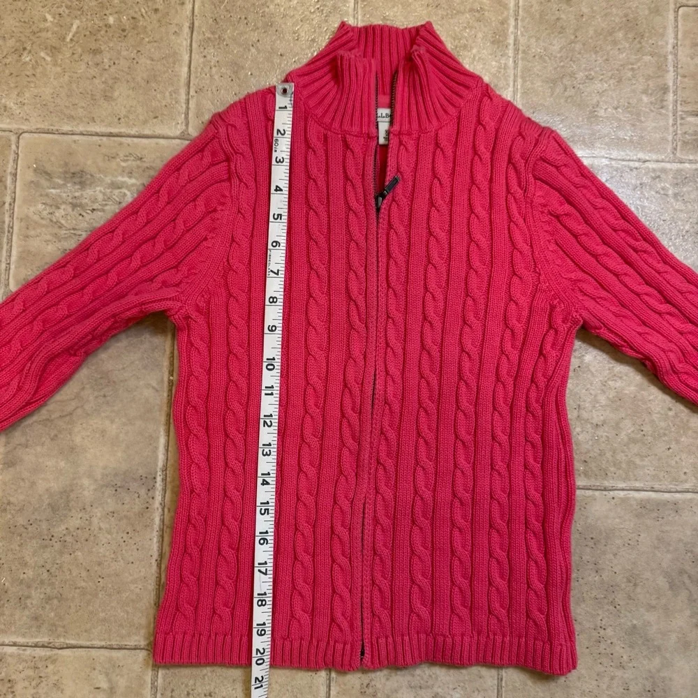 LL Bean preppy pretty pink zip up sweater cardigan 100% cotton xsmall - Picture 5 of 8